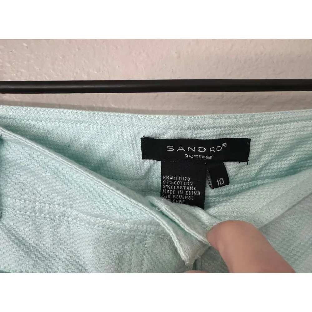 Sandro Light Blue Aqua Textured‎ Wide Leg Cropped Capri Pants Size 10